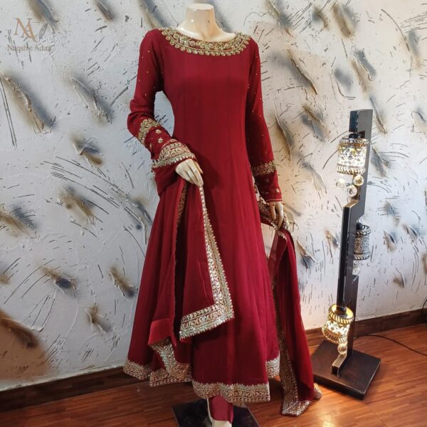 Marooon Chiffon Anarkali - Image 5
