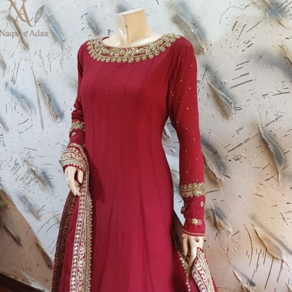 Marooon Chiffon Anarkali - Image 4