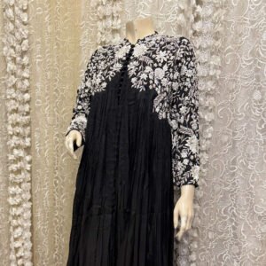 Black Embroidered Long Formal Dress